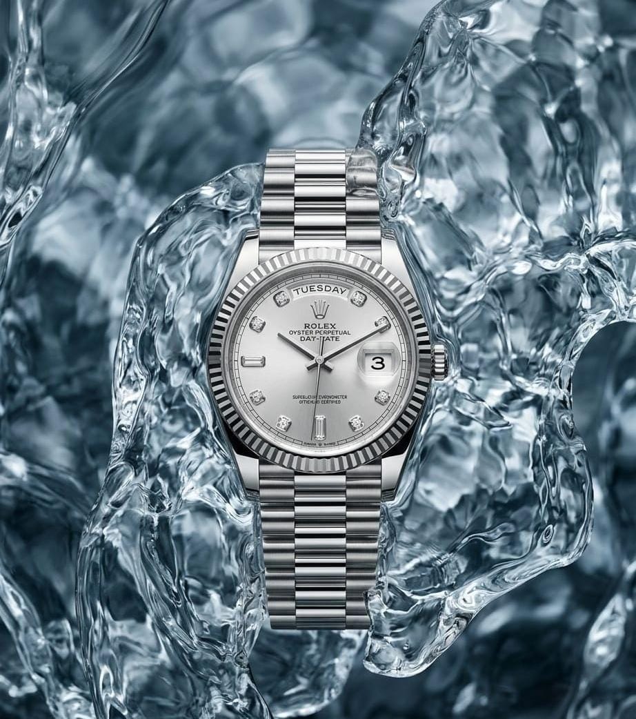 Rol.ex Oyster Perpetual Day Date Diamond Silver 40 Battery