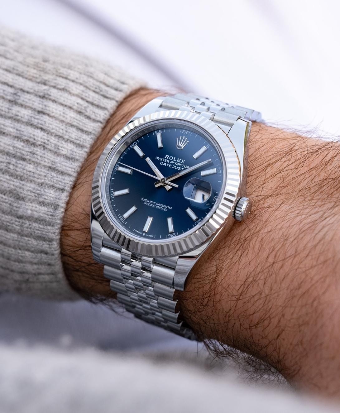 Rol.ex Oyster Perpetual Date Just Silver-Blue Working Like Automatic