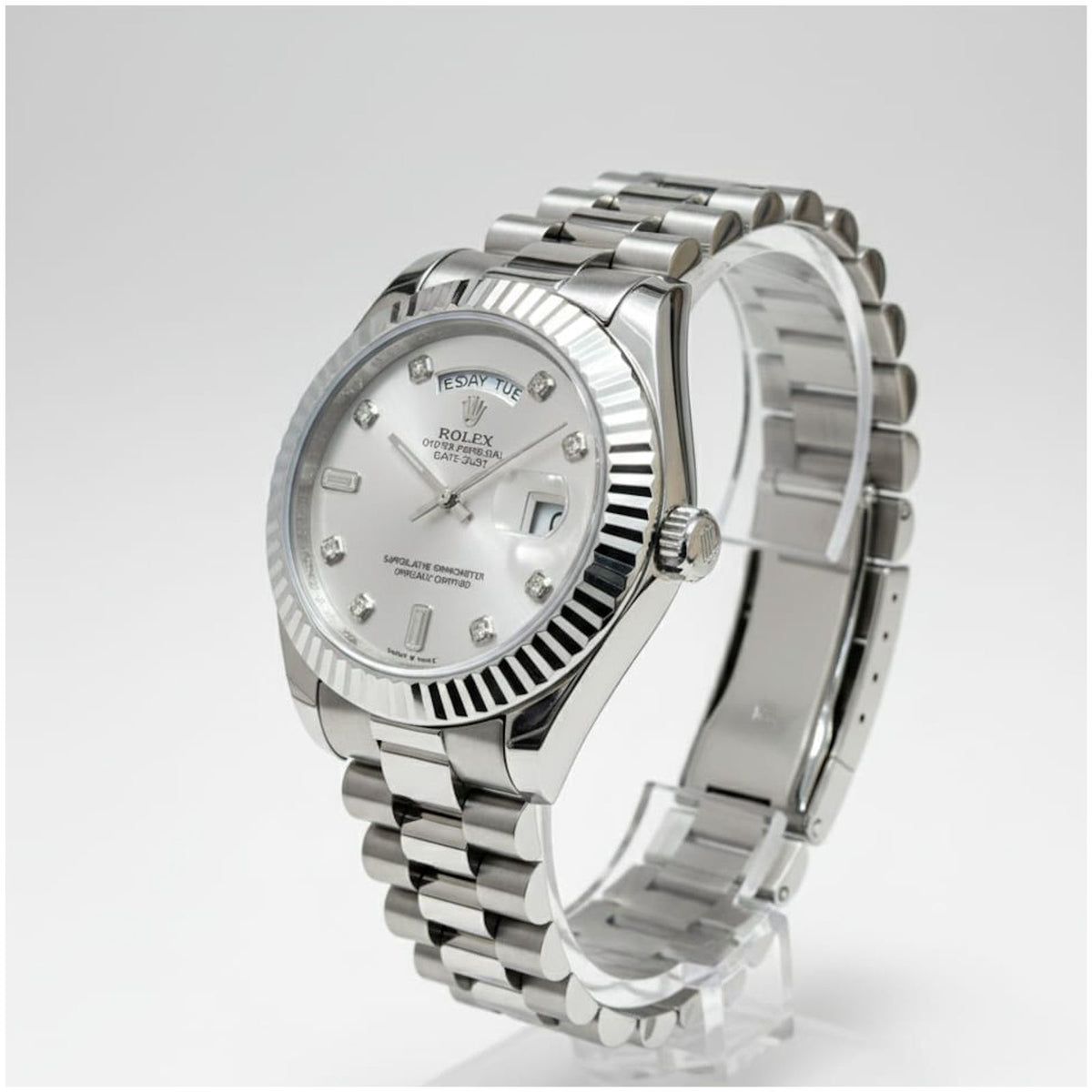 Rol.ex Oyster Perpetual Day Date Diamond 40 Battery Working Like Automatic