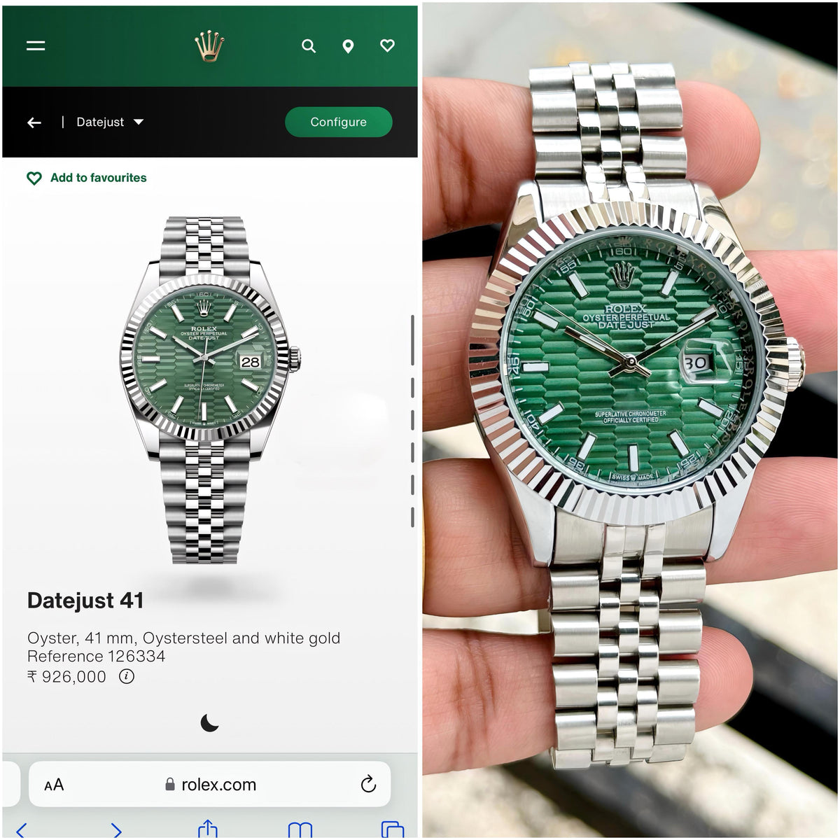 ROL.EX DATE-JUST 41mm OYSTER GREEN DIAL