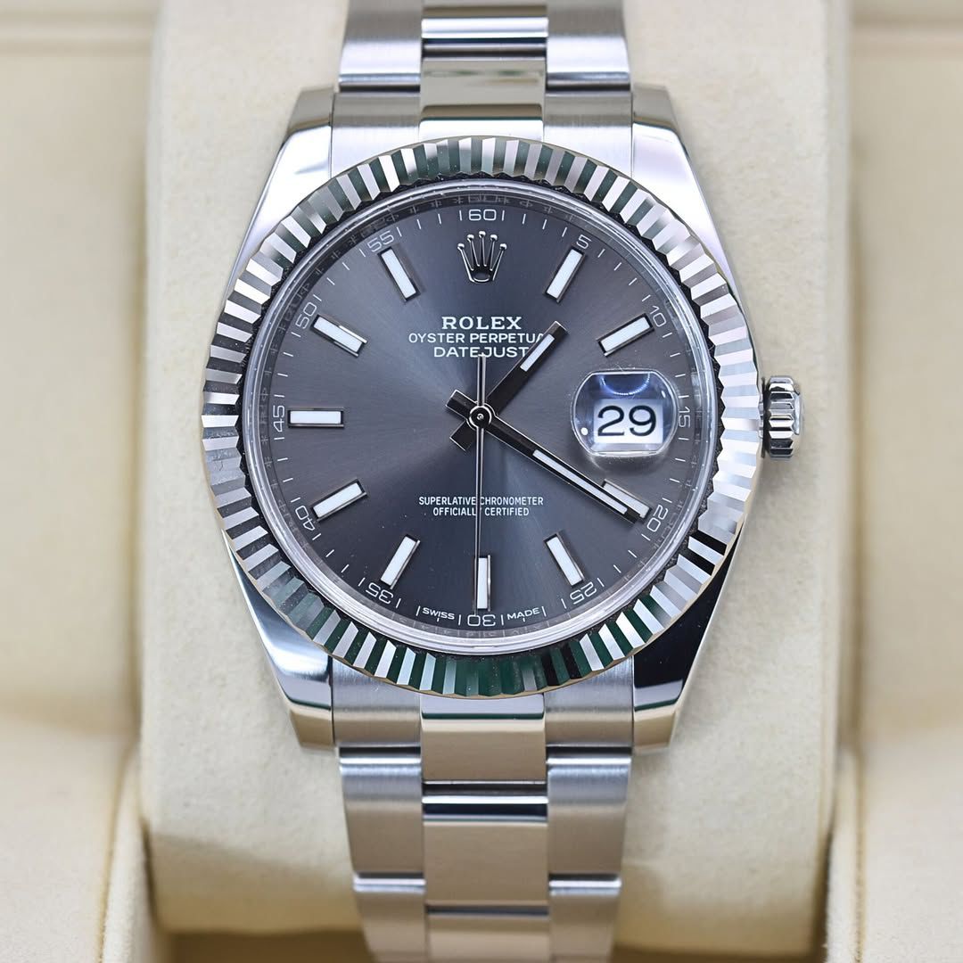ROL.EX DATE JUST 41mm OYSTER RHODIUM DIAL