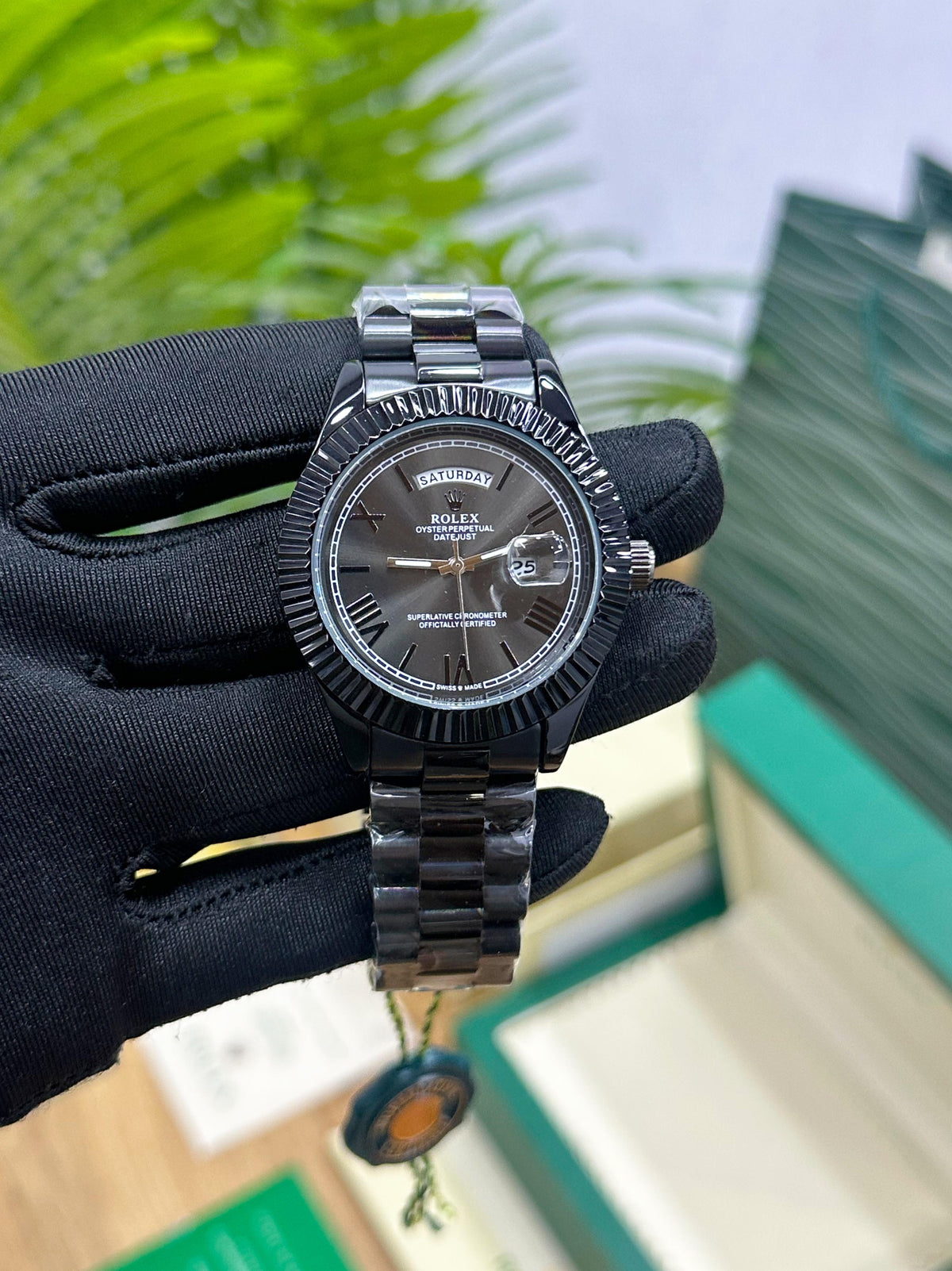 ROL.EX DAY-DATE ALL BLACK ROMAN NUMBERICAL DIAL