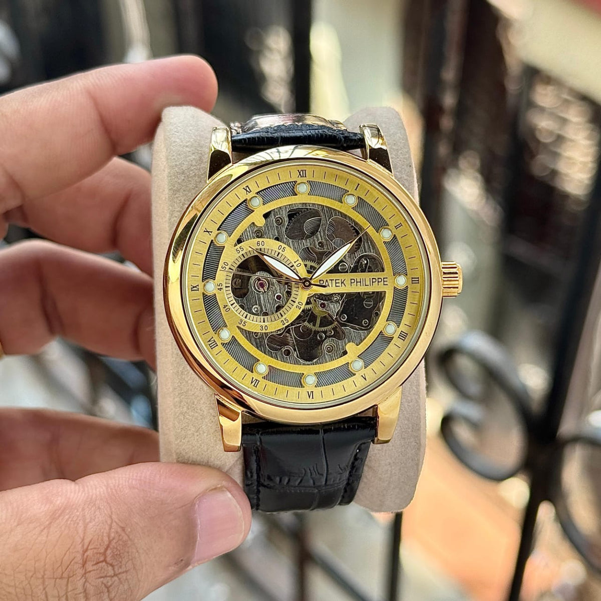 Pa.tek_Philippe Gold-Tone Automatic Mechanical Skeleton