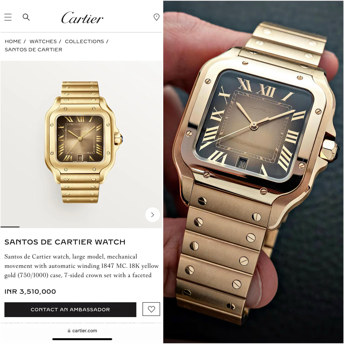 Car.tier Santos Gold "Automatic" Premium Quality