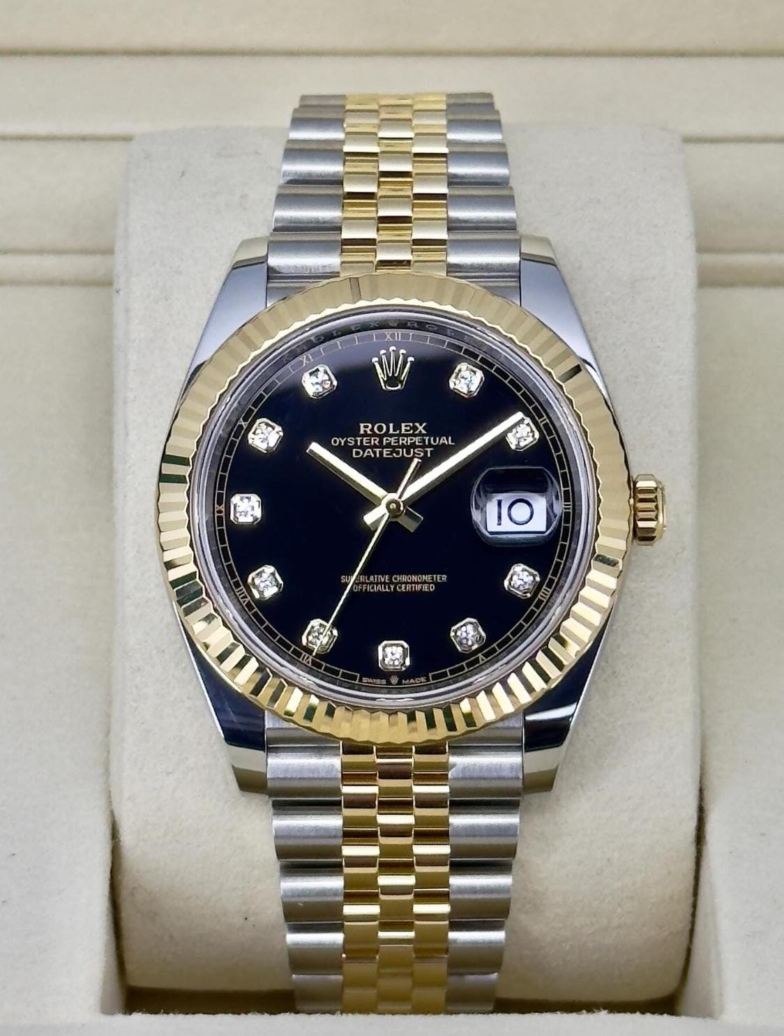 Rol.ex Oyster Perpetual Date Just Diamond 2Ton-Gold-Black Working Like Automatic