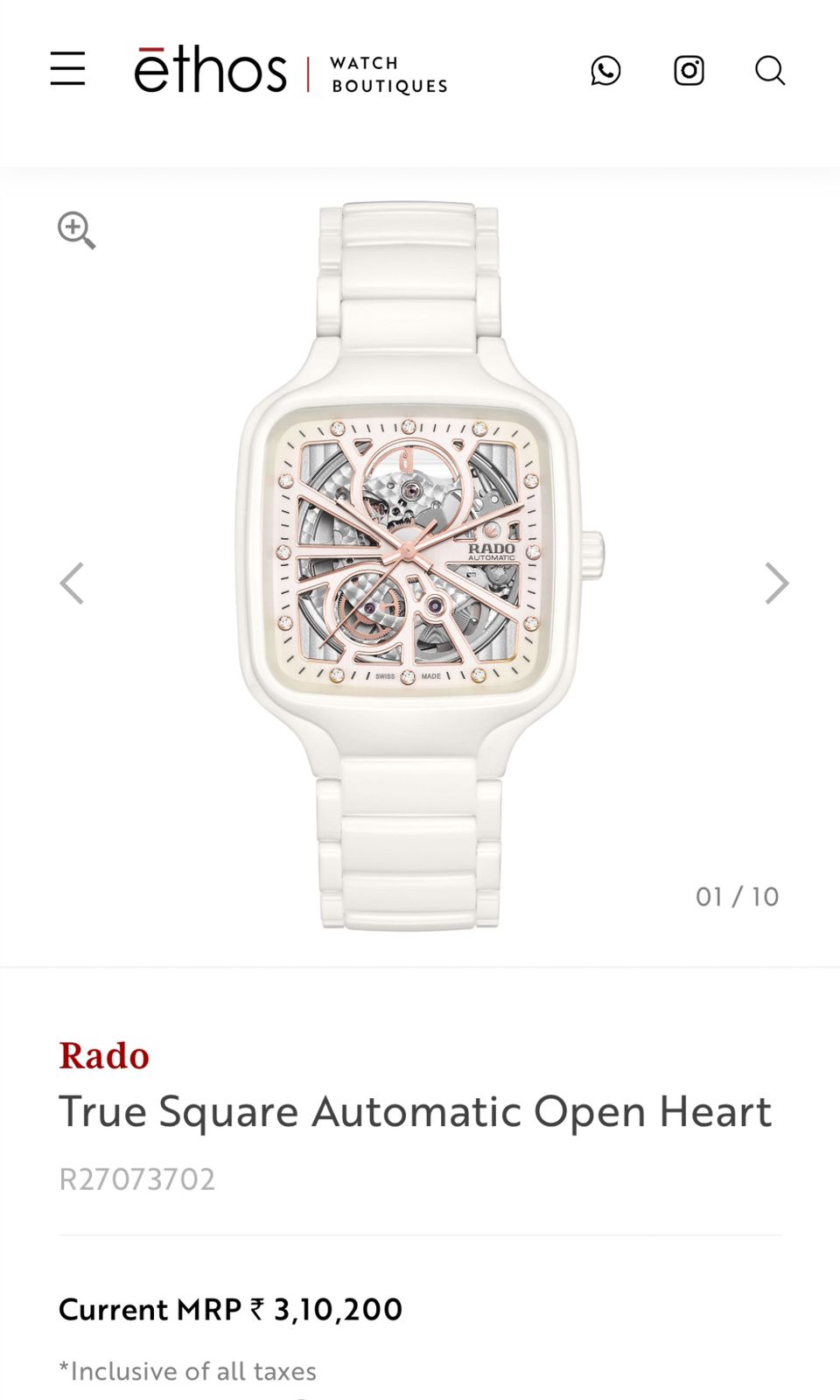 Ra.do true square automatic ceramic- white-copper