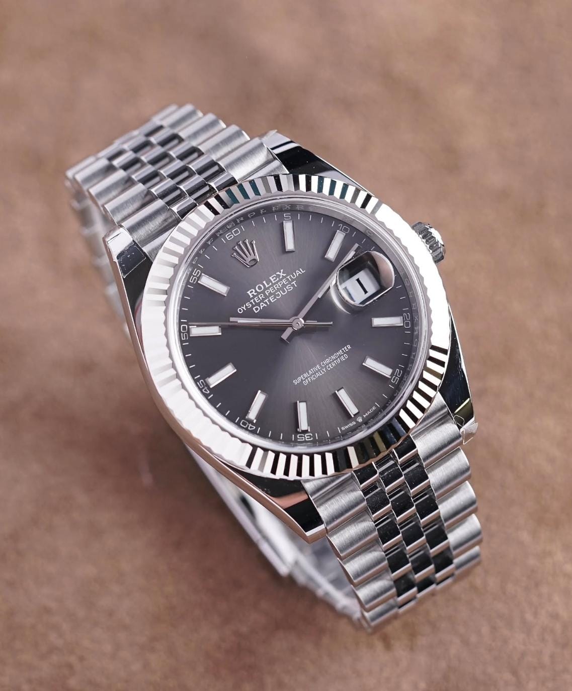 Rol.ex Oyster Perpetual Date Just Silver-Black Working Like Automatic