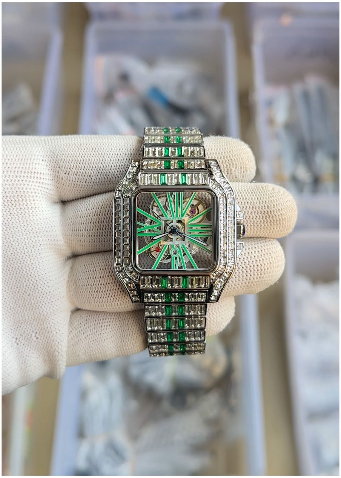 Car.tier Santos Diamond Silver Green