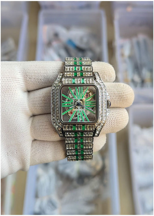 Car.tier Santos Diamond Silver Green