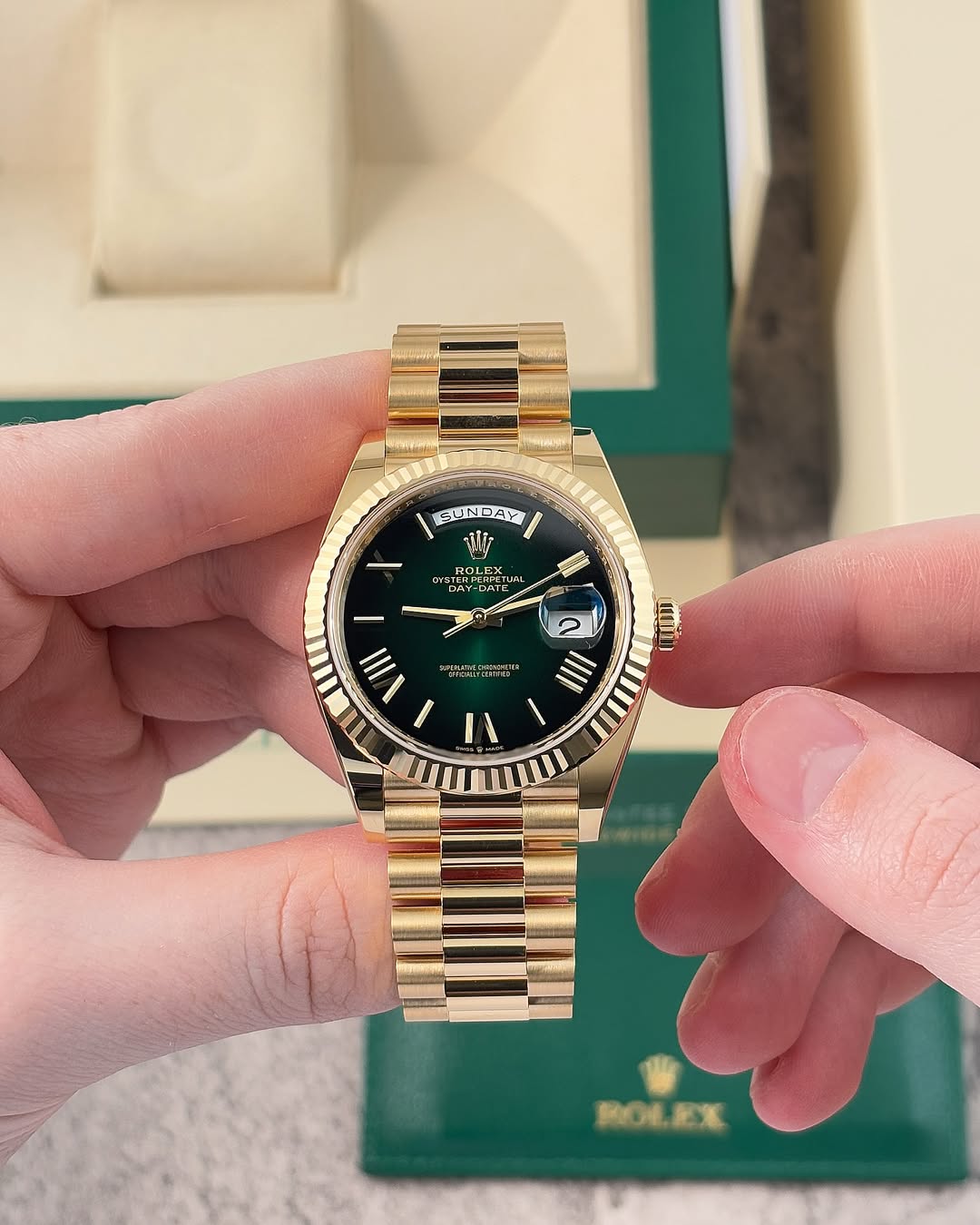 Rol.ex Oyster perpetual Day Date Automatic Gold-Green