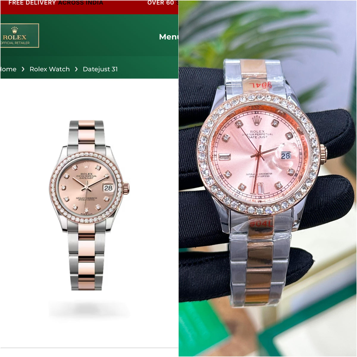 ROL.EX DATE-JUST 41 mm, OYSTERSTEEL, EVEROSE AND DIAMONDS