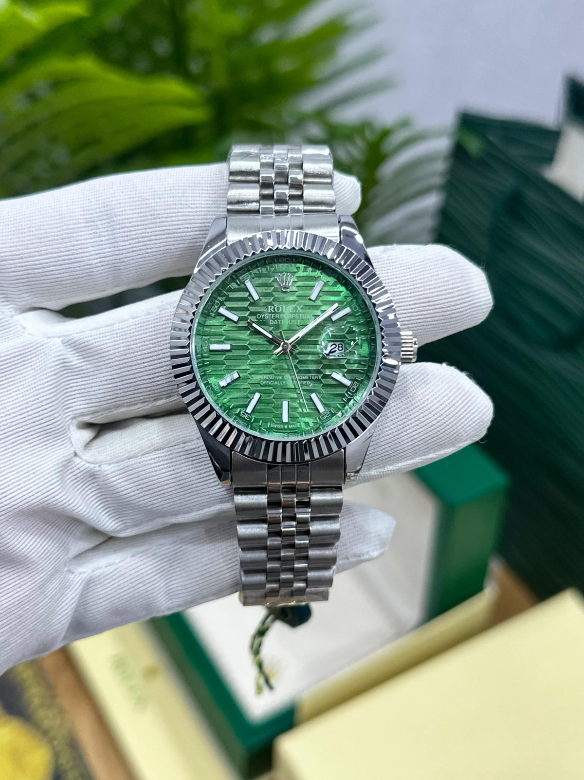 NEW LATEST, ROL.EX DATE-JUST GREEN MOTIF DIAL