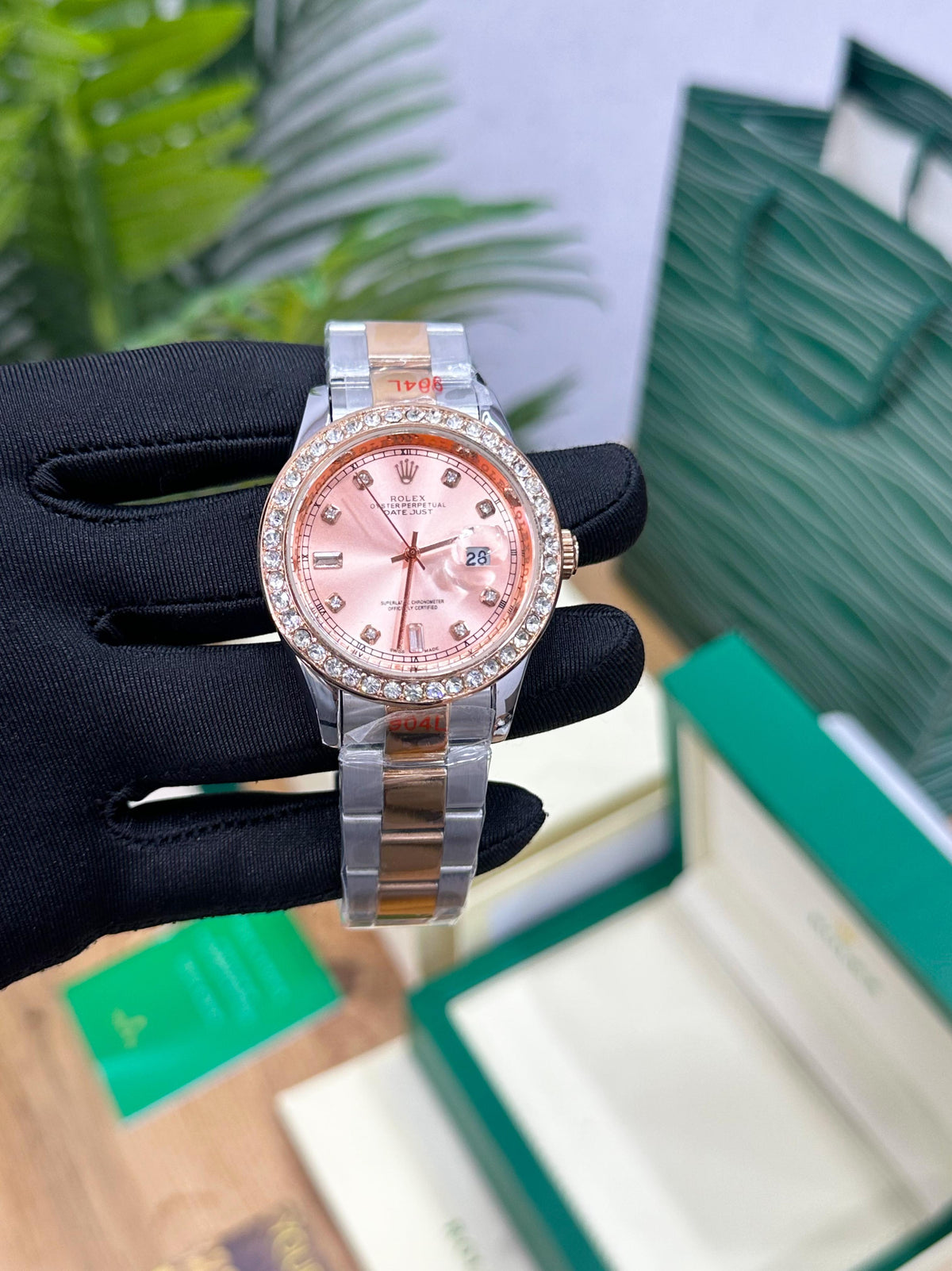 ROL.EX DATE-JUST 41 mm, OYSTERSTEEL, EVEROSE AND DIAMONDS