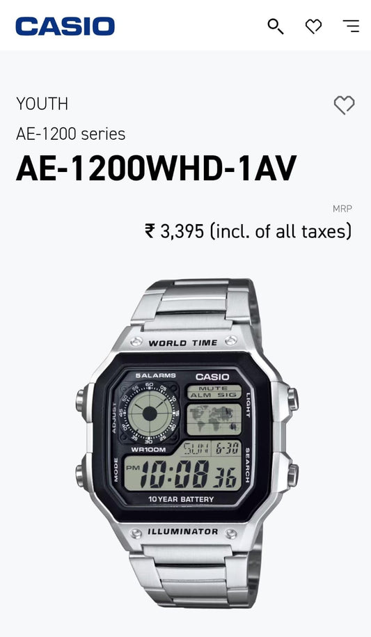 New Casio illuminator AE-1200-WHD-1AV