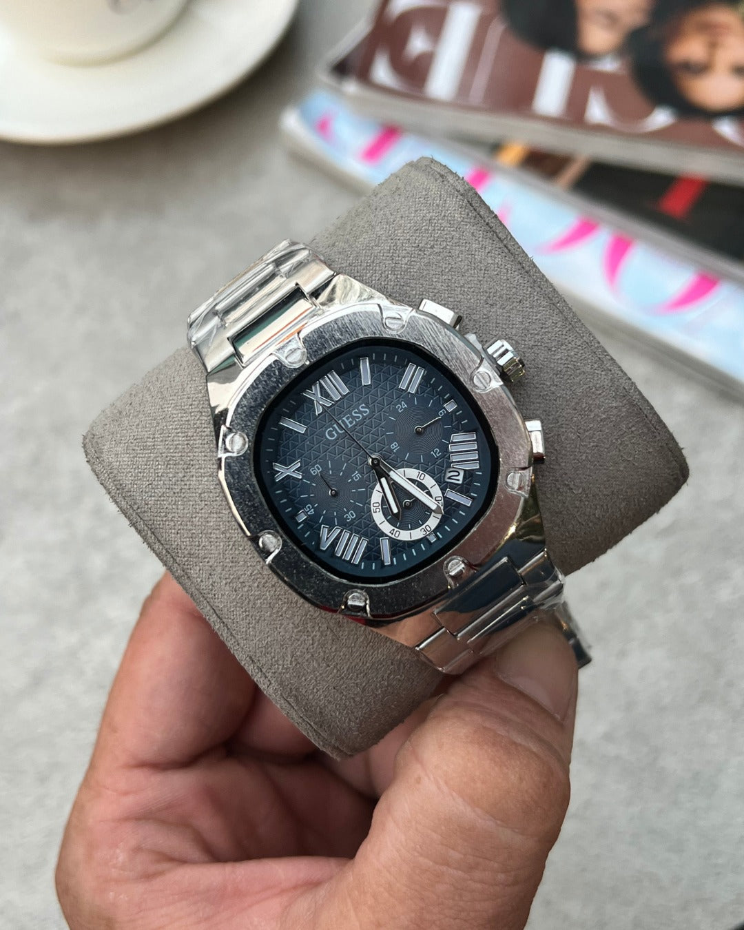 Gue.ss Square Chronograph Silver-Blue