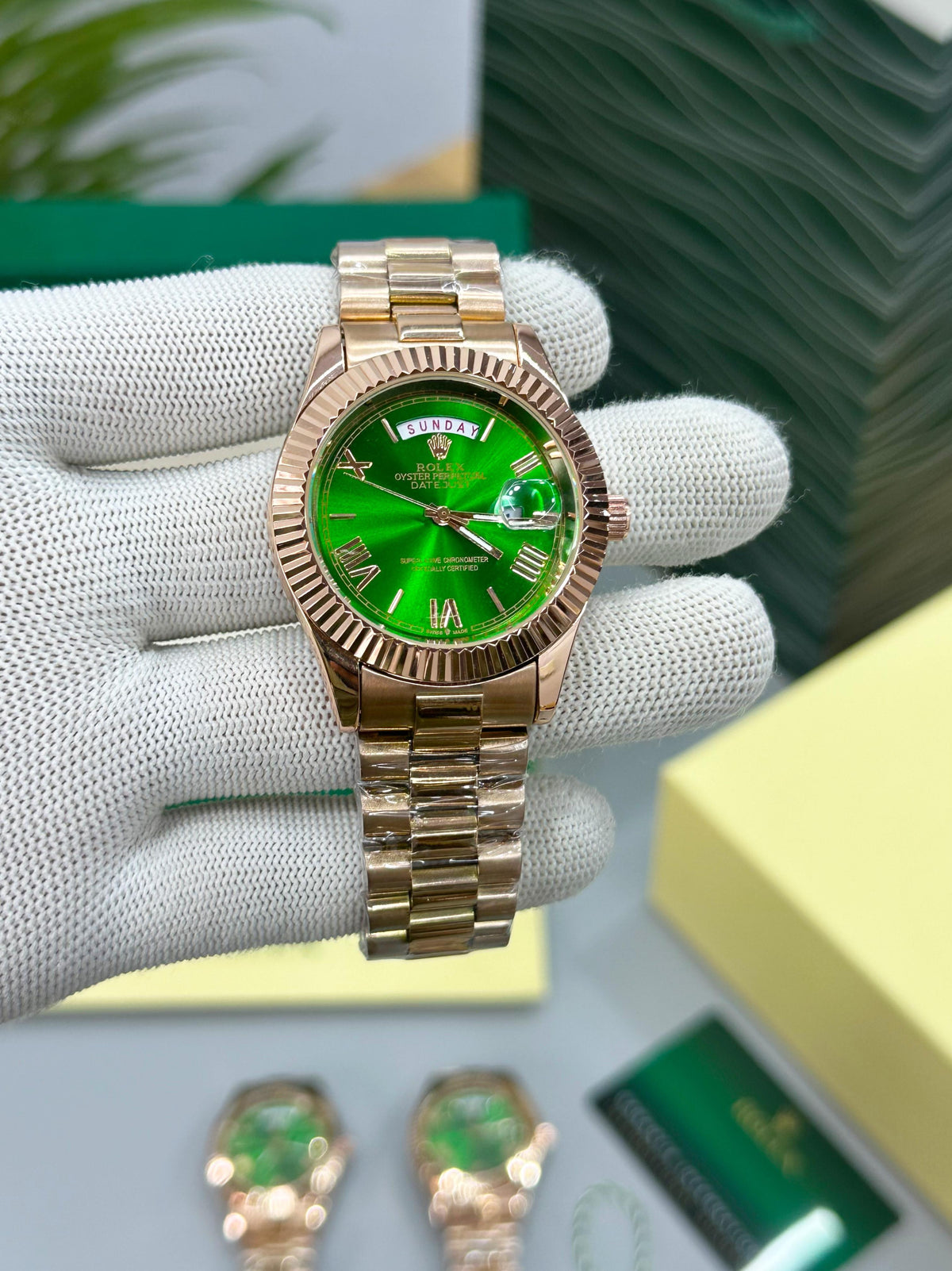 ROL.EX DAY-DATE ROSE GOLD WITH TRENDY GREEN DIAL