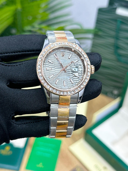 ROL.EX DATE-JUST 41mm OYSTERSTEEL, EVEROSE GOLD & DIAMONDS
