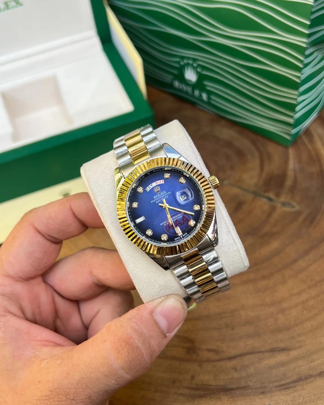 Rol.ex Oyster Perpetual Day Date Diamond 40 Battery 2Ton-Gold-Blue