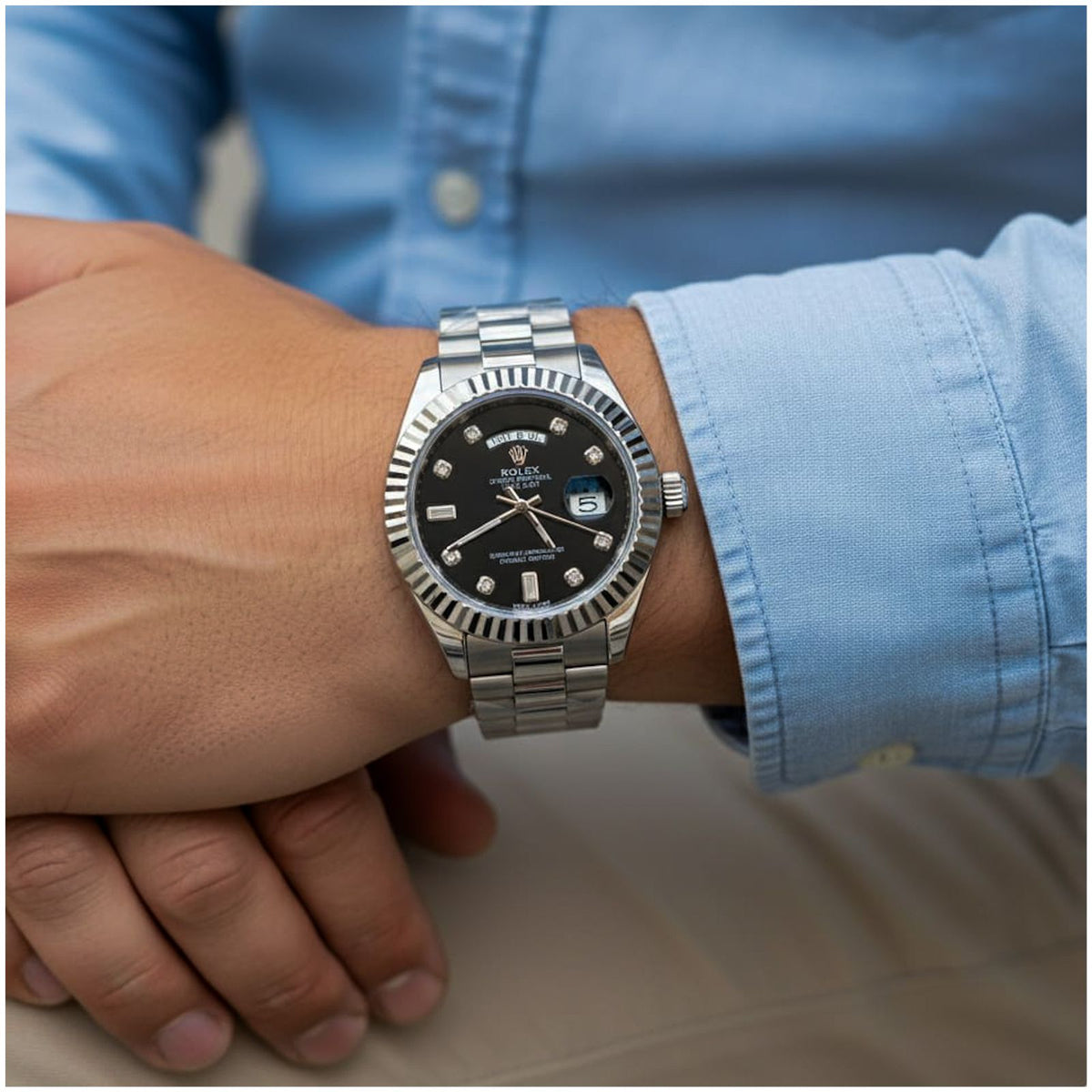 Rol.ex Oyster Perpetual Day Date Diamond 40 Battery Working Like Automatic