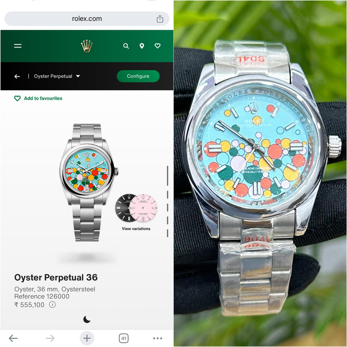 ROL.EX OYSTER PERPETUAL TURQUOISE BLUE, CELEBRATION MOTIF DIAL