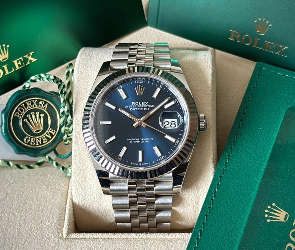 Rol.ex Oyster Perpetual Date Just Silver-Blue Working Like Automatic