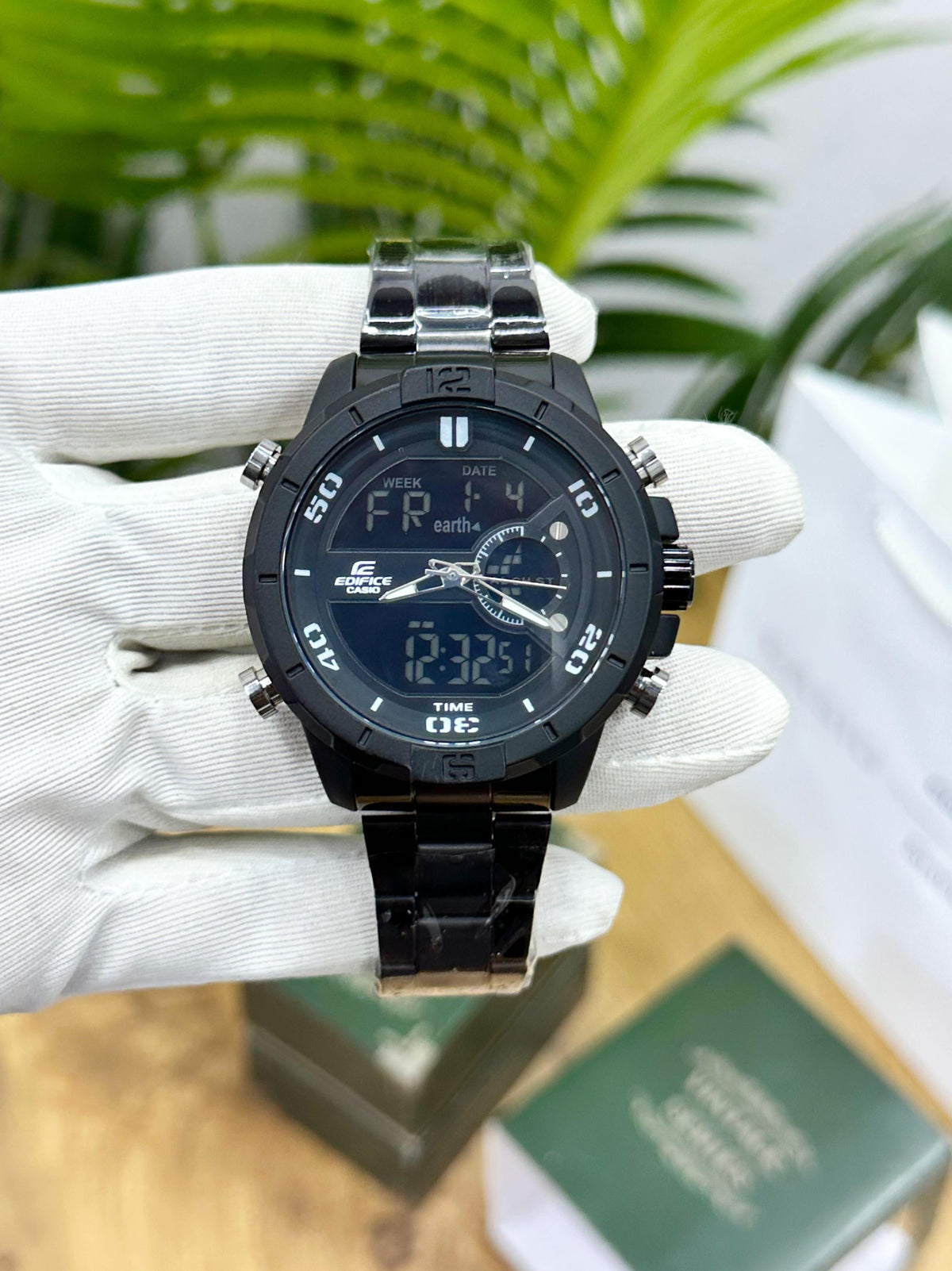 NEW EDIFICE CASIO DUAL ANALOGUE BLACK