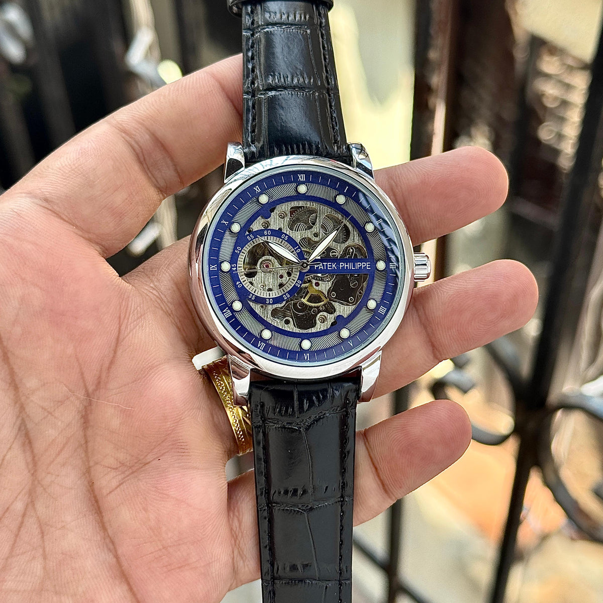 Pa.tek_Philippe Gold-Tone Automatic Mechanical Skeleton