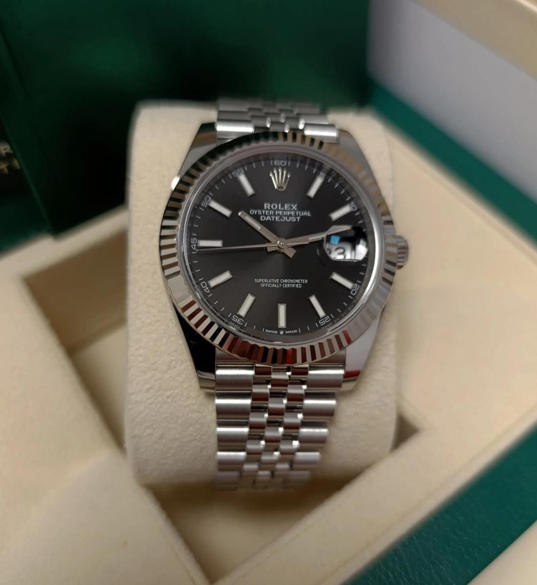 Rol.ex Oyster Perpetual Date Just Silver-Black Working Like Automatic